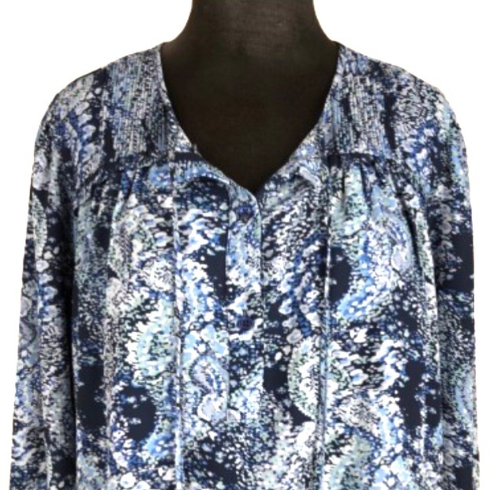 Joie Blouse Peasant Style Blue Parisian Paisley 1/4 Button Size Medium - Picture 5 of 15
